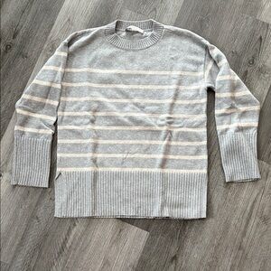 LOFT Gray and Cream Striped Women's Sweater